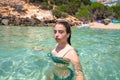 Ibiza bikini girl relaxed in clear water beach Royalty Free Stock Photo