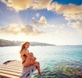 Ibiza bikini girl relaxed at Portinatx beach Royalty Free Stock Photo