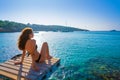 Ibiza bikini girl relaxed at Portinatx beach Royalty Free Stock Photo