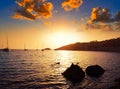 Ibiza cala d Hort with Es Vedra islet sunset Royalty Free Stock Photo