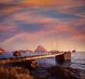 Ibiza cala d Hort with Es Vedra islet sunset Royalty Free Stock Photo