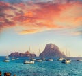 Ibiza cala d Hort with Es Vedra islet sunset