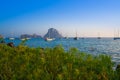 Ibiza cala d Hort with Es Vedra islet sunset Royalty Free Stock Photo