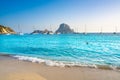 Ibiza cala d Hort with Es Vedra islet sunset Royalty Free Stock Photo