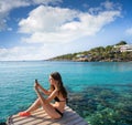 Ibiza girl taking smartphone photos Royalty Free Stock Photo