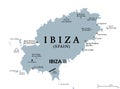 Ibiza, gray political map, part of the Balearic Islands, Spain Royalty Free Stock Photo