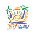 Ibiza island logo template original design, exotic summer holiday badge, label for a travel agency, element for design