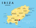 Ibiza, political map, part of the Balearic Islands, Spain Royalty Free Stock Photo