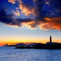 Ibiza island sunset Freus lighthouse and Es Vedra Royalty Free Stock Photo