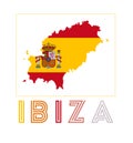 Ibiza Logo. Map of Ibiza with island name and.