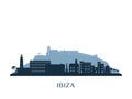 Ibiza skyline, monochrome silhouette.