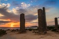 Ibiza, Spain; October 23 2021: Beautiful sunset near the Stonege monument of Ibiza at Cala Llentia