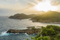 Ibiza, Spain; October 23 2021: the panoramic view of the bay of Sant Miquel and Benirras at north of Ibiza island Royalty Free Stock Photo