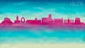 Ibiza Spain Skyline City Vector Silhouette. Broken Glass Abstract Geometric Dynamic Textured. Banner Background. Colorful Shape Co