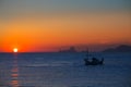 Ibiza sunset Es Vedra view and fisherboat formentera