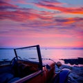 Ibiza sunset view from vintage car at Formentera Royalty Free Stock Photo