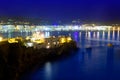 Ibiza town port blue sea night lights