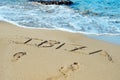 Ibiza written in the sand Royalty Free Stock Photo