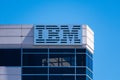 IBM Corporation logo and sign atop IBM Innovation center Royalty Free Stock Photo