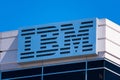 IBM Corporation logo and sign atop IBM Innovation center Royalty Free Stock Photo