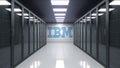 IBM logo on the wall of the server room. Editorial 3D rendering Royalty Free Stock Photo