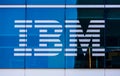IBM sign and logo on glass facade of IBM Watson office Royalty Free Stock Photo