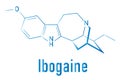 Ibogaine alkaloid molecule, found in Tabernanthe iboga. Skeletal formula.