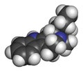 Ibogamine alkaloid molecule, found in Tabernanthe iboga. 3D rendering. Atoms are represented as spheres with conventional color Royalty Free Stock Photo