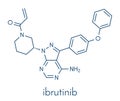 Ibrutinib cancer drug molecule. Used in treatment of mantle cell lymphoma and chronic lymphocytic leukemia CLL. Skeletal formula