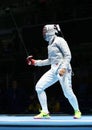 Ibtihaj Muhammad of United States competes in the Women`s Sabre Team of the Rio 2016 Olympic Games at Carioca Arena 3