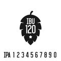 IBU index logo. Hop pine black silhouette with bitterness mark