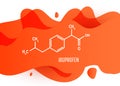 Ibuprofen chemical molecule structure with liquid fluid gradient shape with copy space on white background