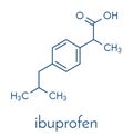 Ibuprofen pain and inflammation drug NSAID molecule. Skeletal formula. Royalty Free Stock Photo