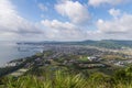 Ibusuki town landscape view and blue sky from hill top Royalty Free Stock Photo