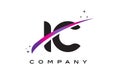 IC I C Black Letter Logo Design with Purple Magenta Swoosh