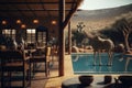 IC Safari Lodge: Pool, Animals, & Unreal Engine 5 Royalty Free Stock Photo