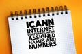 ICANN - Internet Corporation for Assigned Names and Numbers acronym on notepad, technology concept background Royalty Free Stock Photo