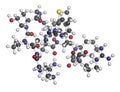 Icatibant hereditary angioedema drug molecule (orphan drug). Atoms are represented as spheres with conventional color coding: