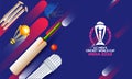 ICC Men\'s Cricket World Cup India 2023 Banner Design with Golden Champions Trophy and Cricket Tournaments