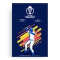 ICC Men\'s Cricket World Cup India 2023 Flyer or Template Design with Illustration of Bowler Player Throwing