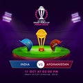 ICC Men\'s Cricket World Cup India 2023 Match Between India VS Afghanistan with Cricket Attire Helmets, Golden Champions