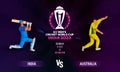 ICC Men\'s Cricket World Cup India 2023 Match Between India VS Australia Teams. Advertising Banner Design