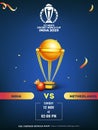 ICC Men\'s Cricket World Cup India 2023 Match Between India VS Netherlands with Realistic Crown on Red Ball and Golden