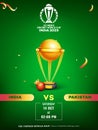 ICC Men\'s Cricket World Cup India 2023 Match Between India VS Pakistan with Realistic Crown on Red Ball and Golden