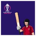 ICC Men\'s Cricket World Cup India 2023 Poster Design with Batter Player Character of England