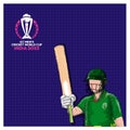 ICC Men\'s Cricket World Cup India 2023 Poster Design with Batter Player Character of South Africa