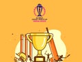 ICC Men\'s Cricket World Cup India 2023 Poster Design with Champions Trophy Cup and Cricket Tournaments on Chrome Yellow