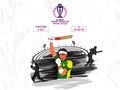 ICC Men\'s Cricket World Cup India 2023 Poster Design with Cricket Player Character in Winning Pose