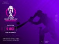 ICC Men\'s Cricket World Cup India 2023 Poster Design in Purple Color and Dispersion Effect Batter Player in Playing