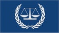 ICCT - International Criminal Court Tribunal embroidery flag. Emblem stitched fabric. Embroidered coat of arms. Country symbol